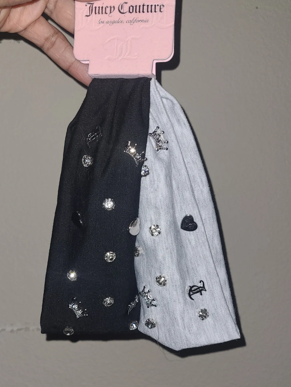 Juicy Couture Black & Light Gray Embellished Headband Set